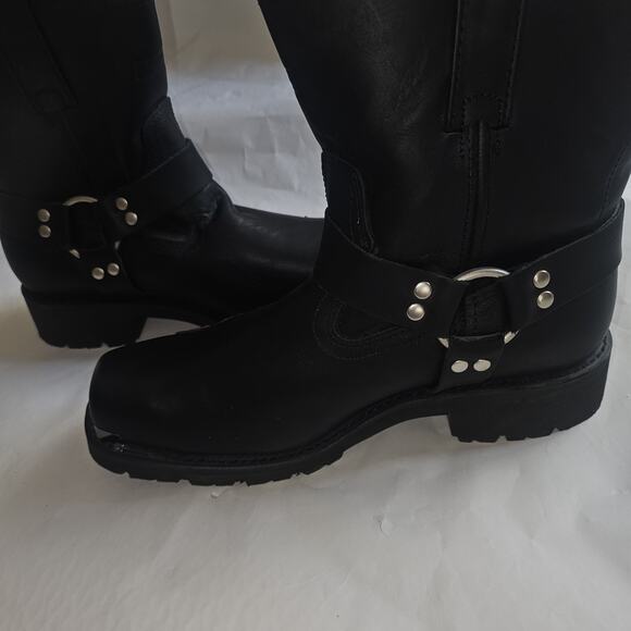 XElement Black Leather Harness Motorcycle Ankle Boots Square Toe Mens 12 - Picture 8 of 15